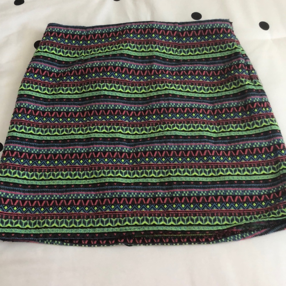 Multi-colored mini skirt.